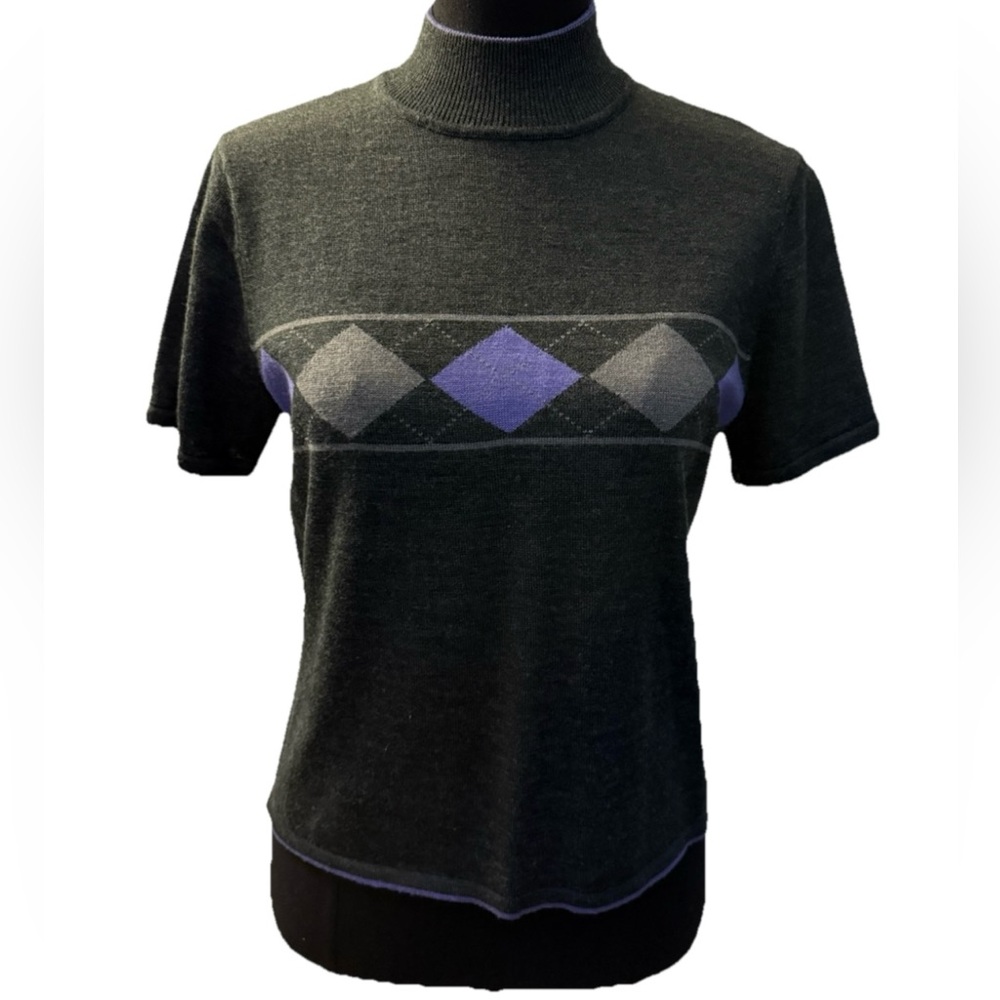 Tahari Arthur S. Levine Women's Purple & Gray Shortsleeved Argyle Sweater, 10P
